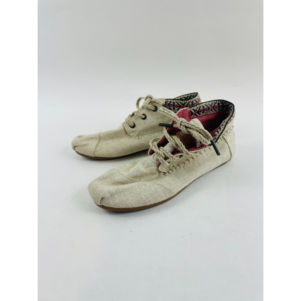 Tom's Shoes, Women's Size W6, Tan, Canvas, Ankle Lace Up, Comfort Shoes